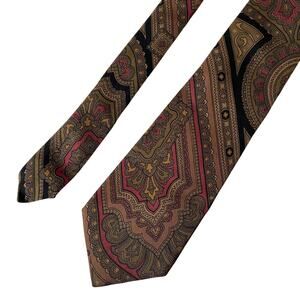 Vintage 1970s/1980s Peterborough Row 100% Silk Tie Made in USA Paisley Brown Red
